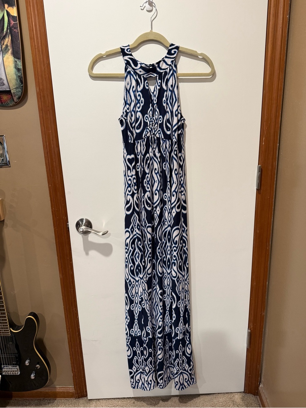 INC International Concepts Navy and White Printed Maxi Dress